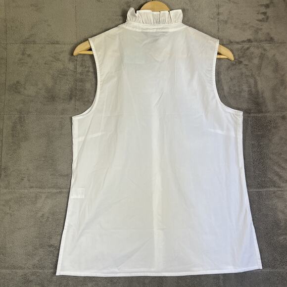 Ming Wang Blouse Women XS White Ruffle Button Up Stretch Cotton Capsule NEW - Picture 4 of 9